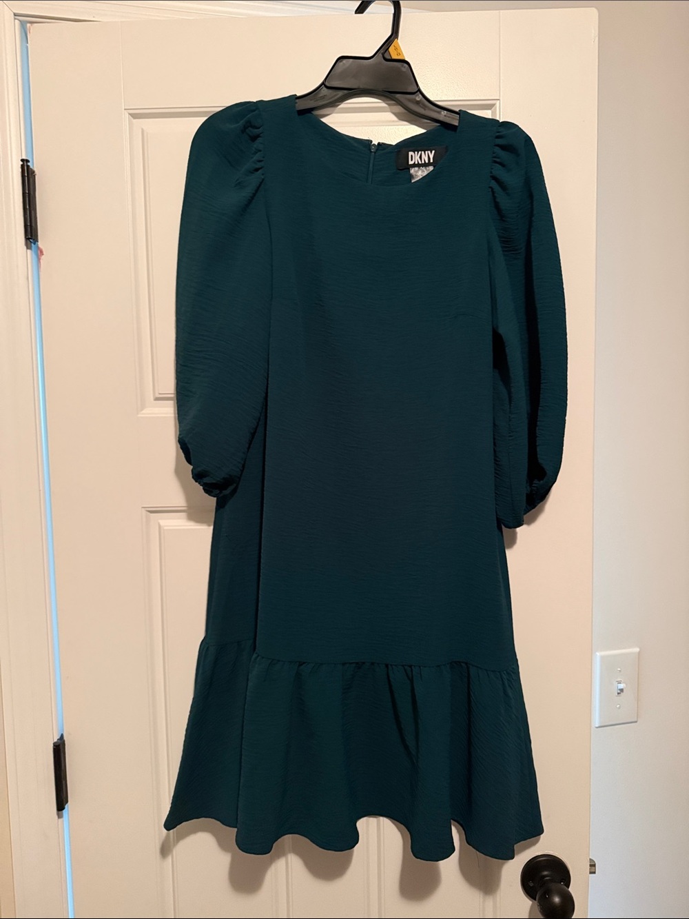DKNY Girls' Teal Puff-Sleeve Ruffle Hem Dress